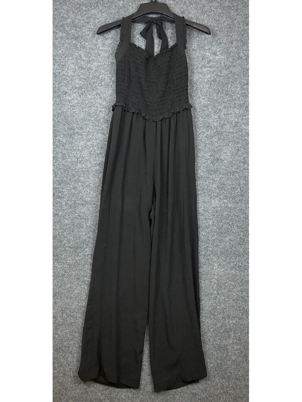 Candies Womens Small Black Smocked Halter Tie Flowy Pants Romper Jumpsuit EUC
